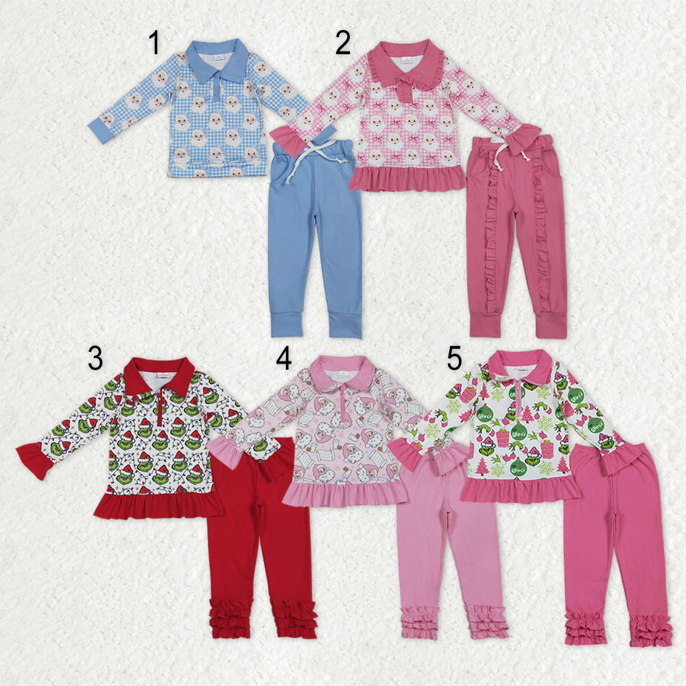 Sibling Baby Boys Girls Long Sleeves Zipper Pullover Shirt Pants Christmas Clothes Sets RTS