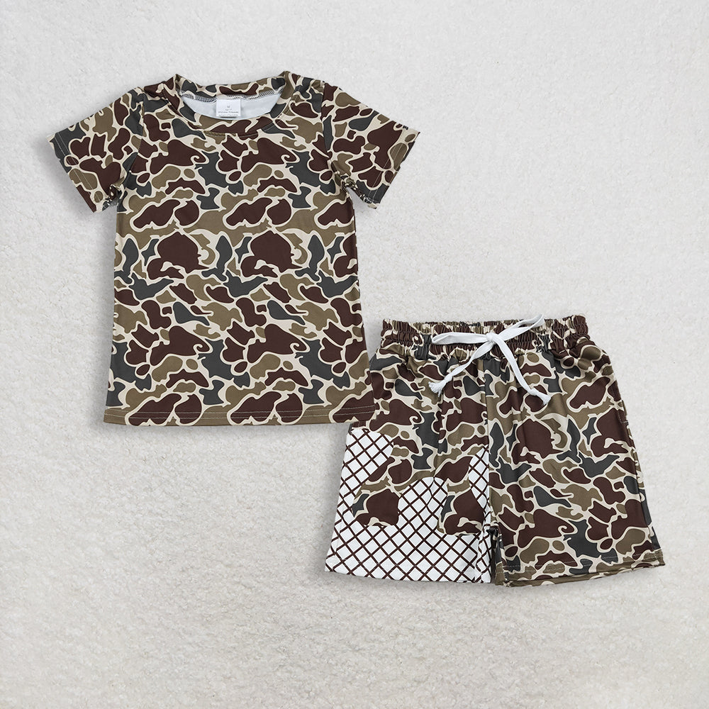 Baby Boys Kids Short Sleeves Camo Shirt Pockets Shorts Clothes Set RTS