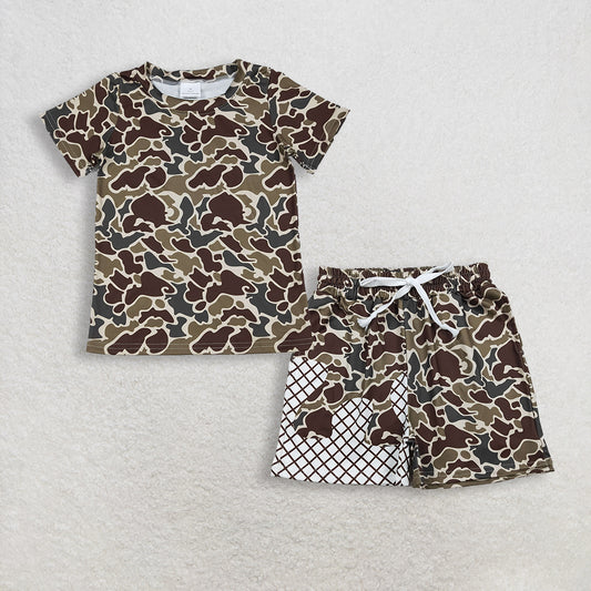Baby Boys Kids Short Sleeves Camo Shirt Pockets Shorts Clothes Set RTS