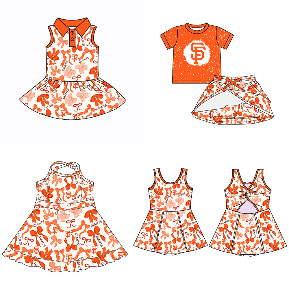 ( Moq 5 each style ) Baby Girl Team SF Bows Sibling Dress Set 5.17