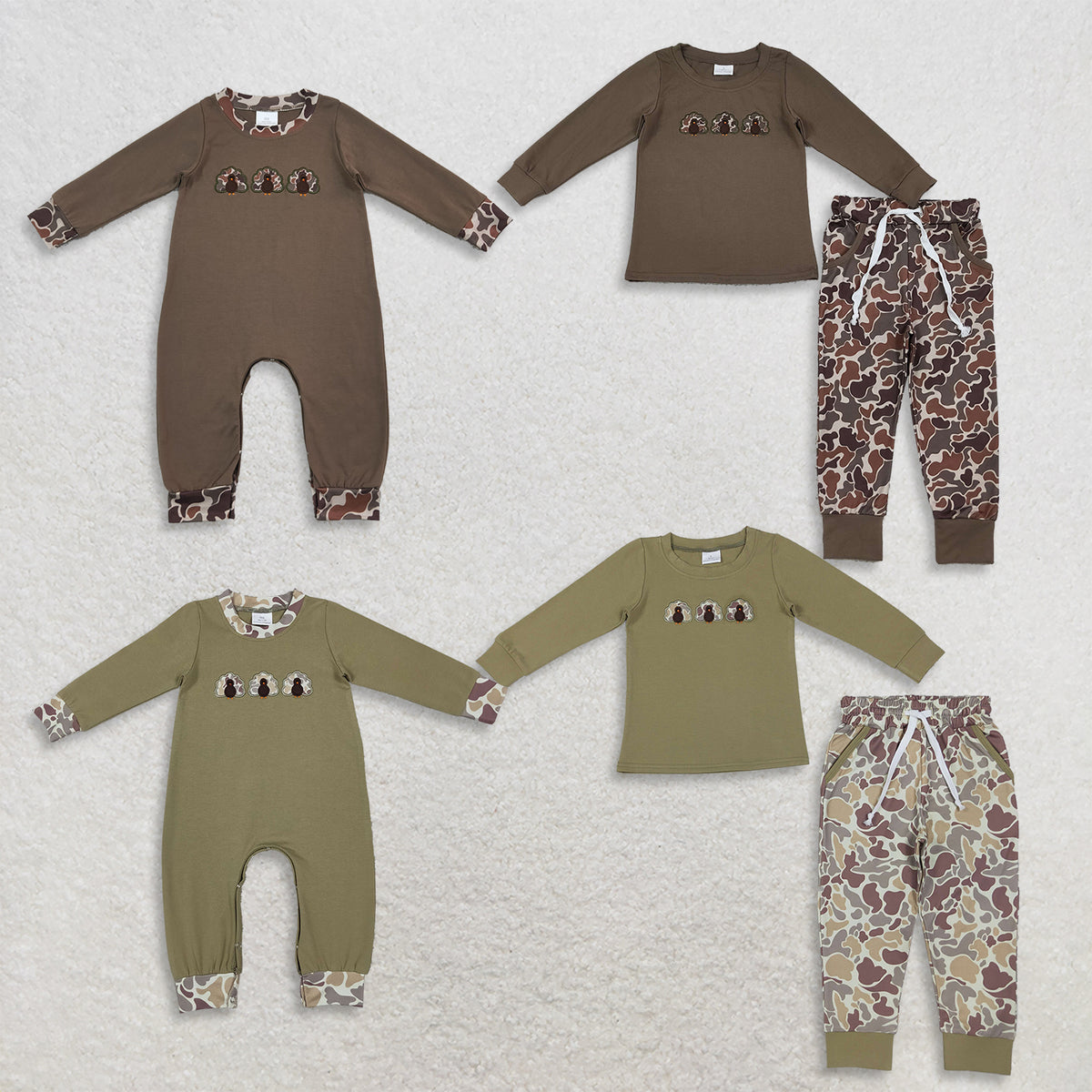 Sibling Baby Boys Kids Long Sleeves Embroidery turkey Camo Rompers Sets Thanksgiving Clothes RTS