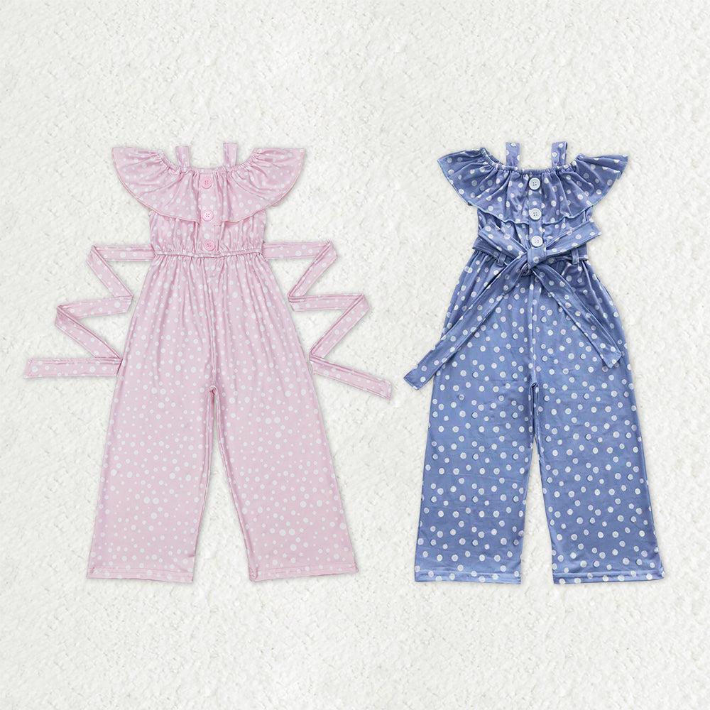 Sibling Baby Girls Kids Short Sleeves Dots Buttons Pants Jumpsuits RTS