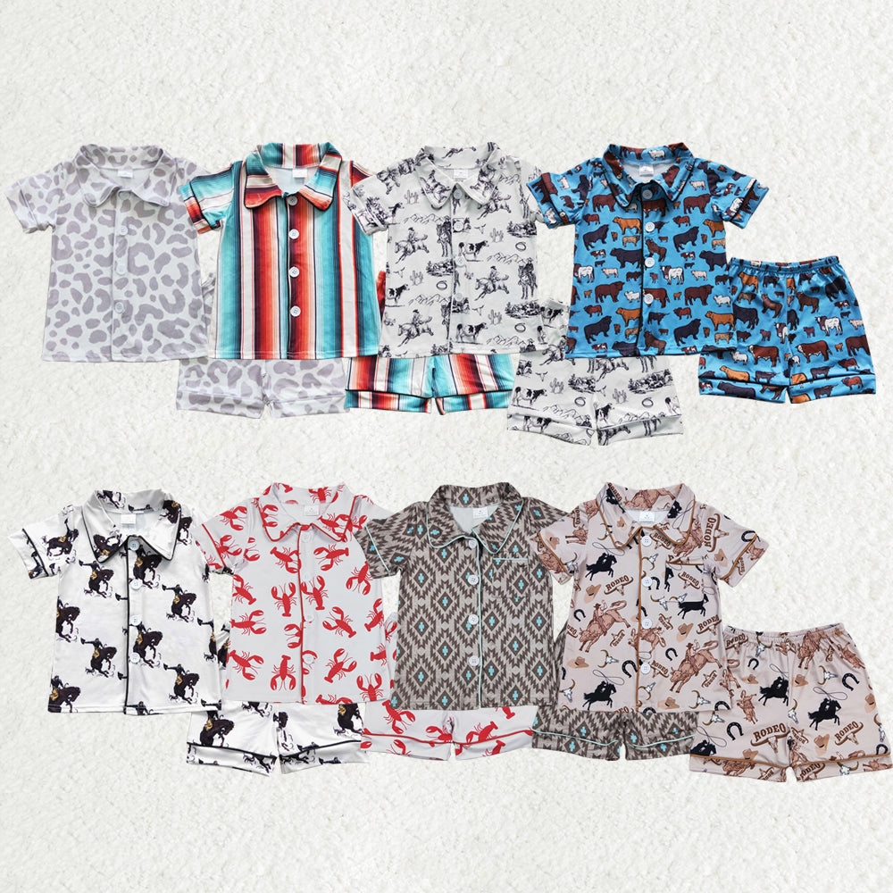 Baby Boy Short Sleeves Western Buttons Shirt Shorts Sibling Pajamas Set RTS