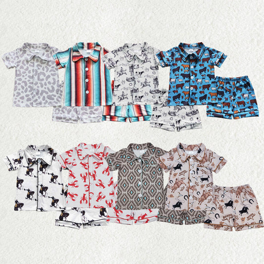 Baby Boy Short Sleeves Western Buttons Shirt Shorts Sibling Pajamas Set RTS