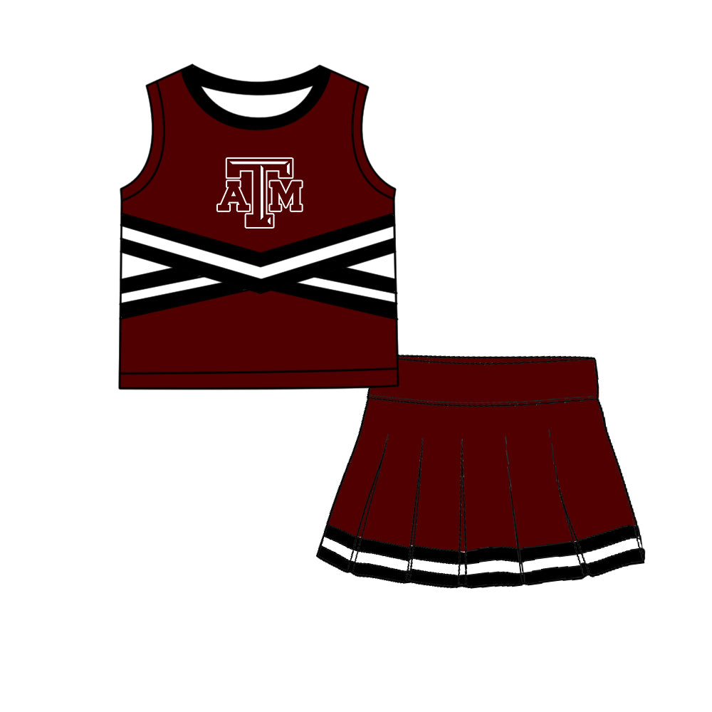 ( Moq 5 ) Baby Girls Kids Sleeveless Vest Skirt Shots Team Set Clothes