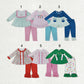 Sibling Baby Girls Long Sleeves Nativity Lights Santa Tunic Pants Christmas Embroidery Clothes Sets RTS