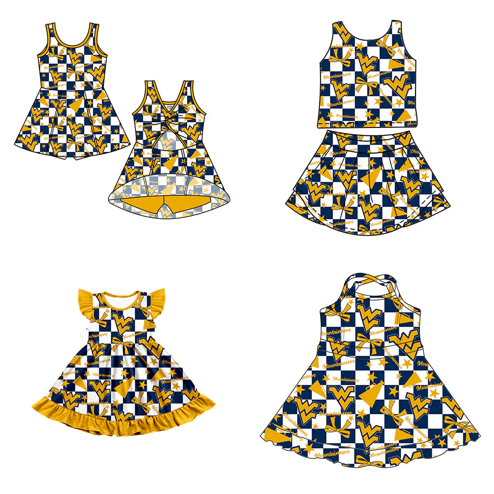 ( Moq 5 each style ) Baby Girl Toddler WV Team Cheer Sibling Checked Dress Set 6.30