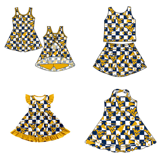 ( Moq 5 each style ) Baby Girl Toddler WV Team Cheer Sibling Checked Dress Set 6.30