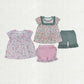 Baby Girl Short Sleevse Flower Tunic Cotton Ruffle Shorts Sibling Summer Clothes Set RTS