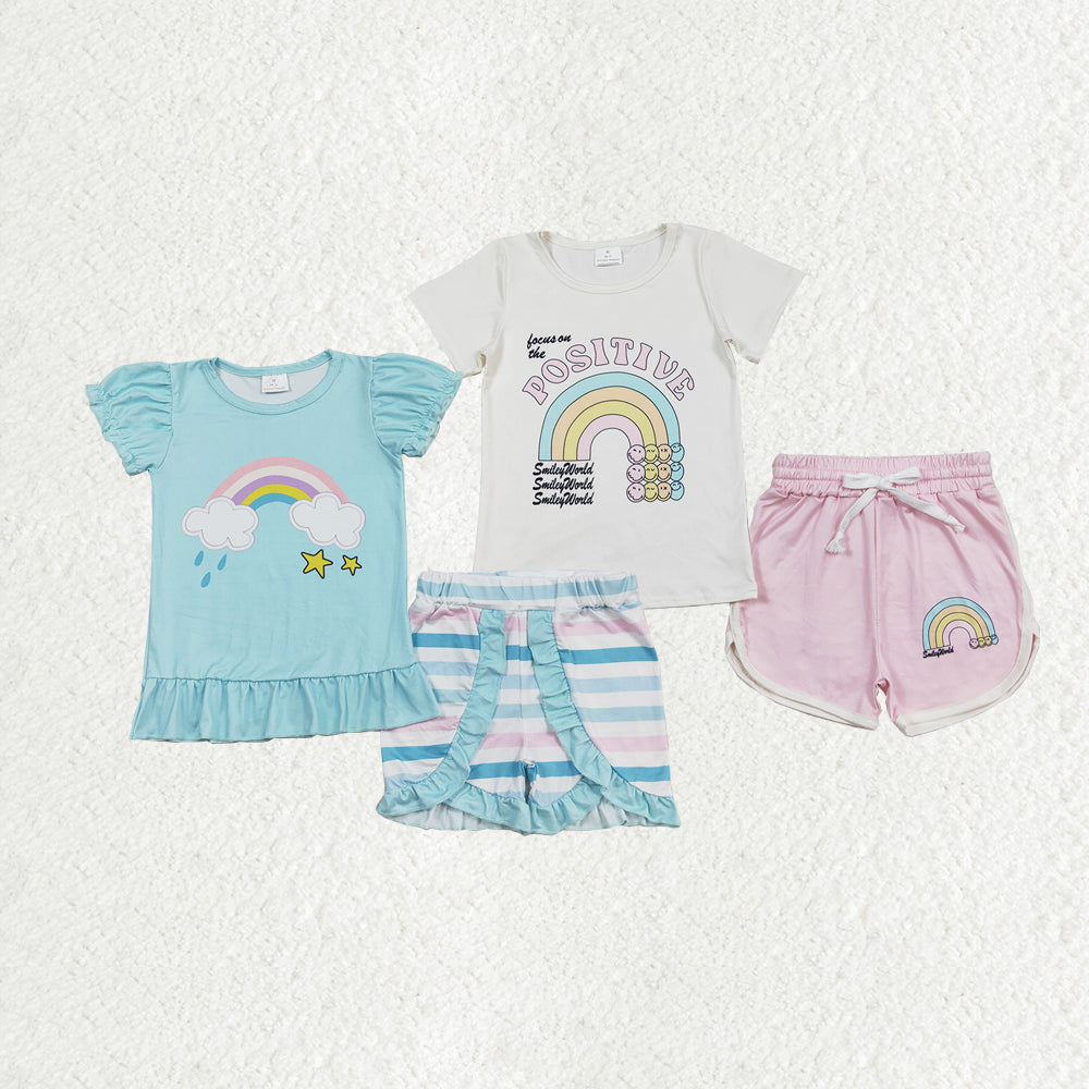 Sibling Baby Girls Positive Rainbow Shirts Top Ruffle Shorts Clothes Sets