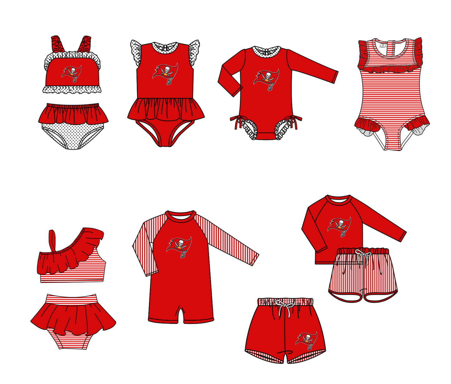 ( Moq 5 Each Style ) Baby Boys Girls Kids Team Sibling Jumpsuits Sets Red Swimsuits Clothes