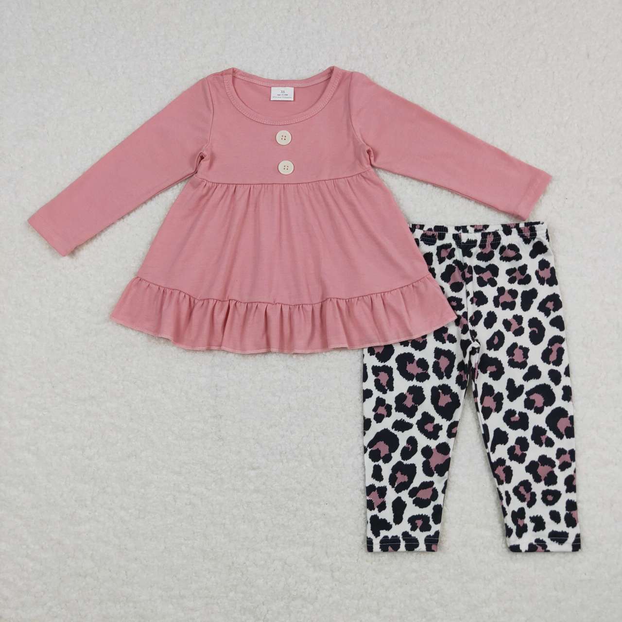 GLP0853 Baby Girl Long Sleeves Pink Cotton Tunic Leopard Legging Pants Outfit