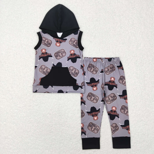 BSPO0069 Baby Boy Western Cow Hoodie SHirt Pants Outfit