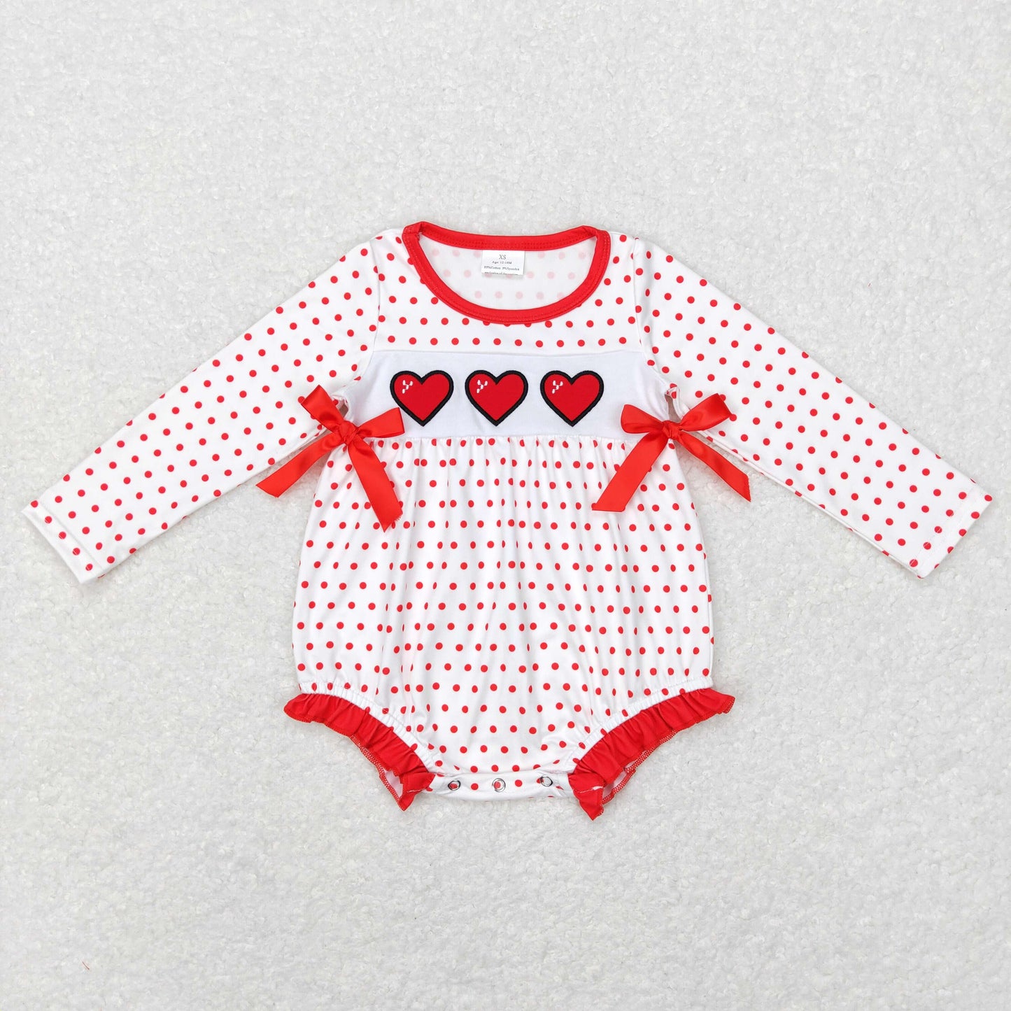 LR0835 Baby Girl Embroidery Hearts Valentine's Day One Piece Romper