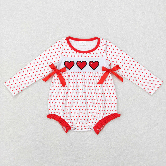 LR0835 Baby Girl Embroidery Hearts Valentine's Day One Piece Romper