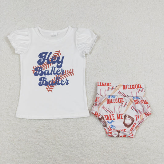 GBO0218 Baby Girl Short Sleeves Baseball Shirt Bummie Shorts Outfit