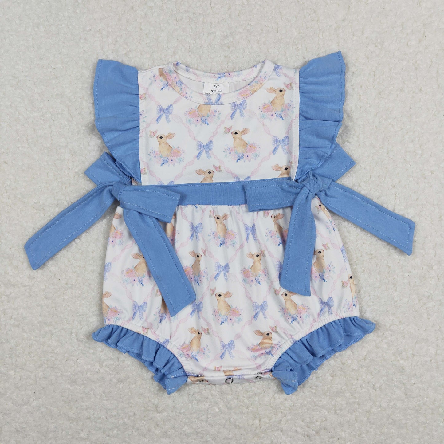 SR0638 Baby Girl Easter Rabbit Floral Romper