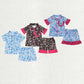 Baby Girl Short Sleeves Flower Leopard Pocket Buttons Shirt Shorts Pajamas Sibling Clothes Set