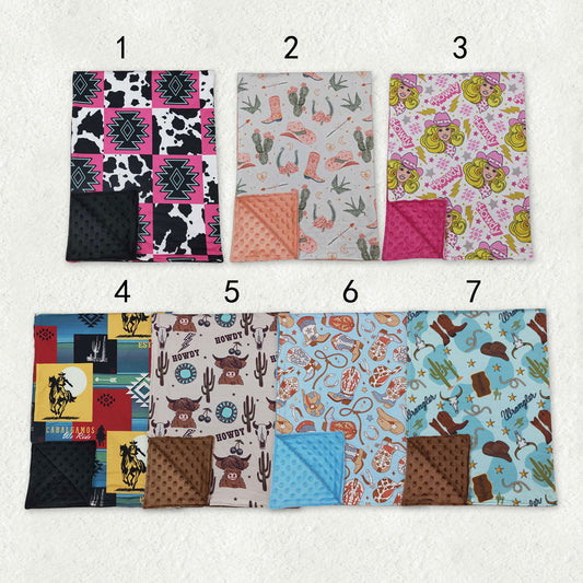 Sibling Baby Boys Girls Kids Cow Cactus Boots Western Blankets RTS