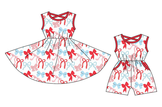 Baby Girl Sleeveless July 4th Bows Sibling  Dress Jumpsuit ( Moq 5 Each Style ) 12.20