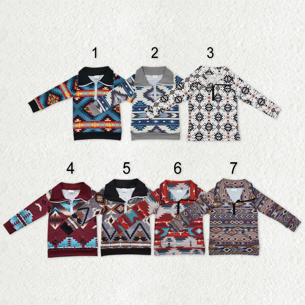 Sibling Baby Boys Long Sleeves Aztec Western Zipper Pullover Shirts Tops RTS