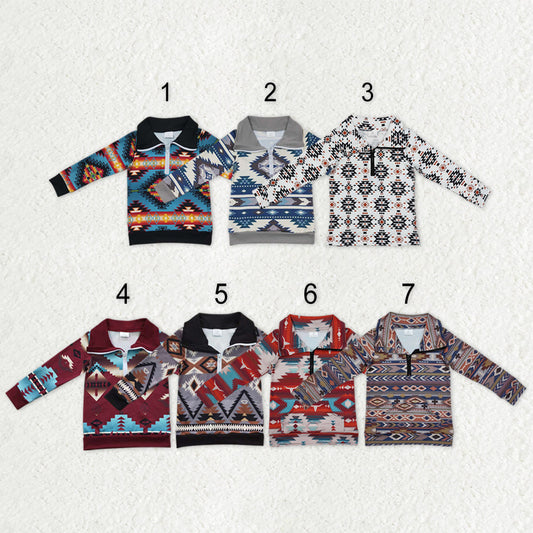 Sibling Baby Boys Long Sleeves Aztec Western Zipper Pullover Shirts Tops RTS