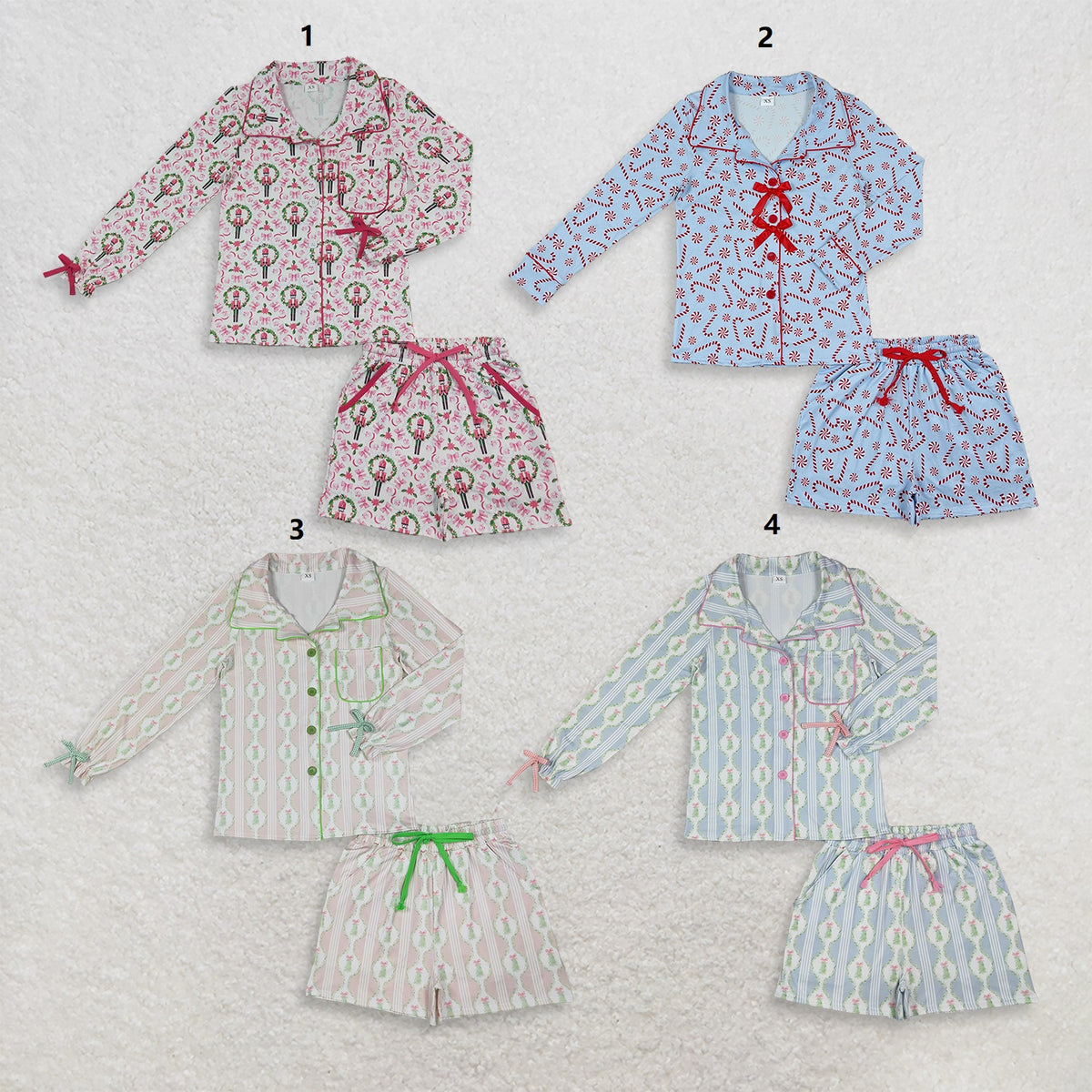 Sibling Adult Women Long Sleeves Buttons Shirts Pockets Shorts Pajamas Christmas Sets RTS