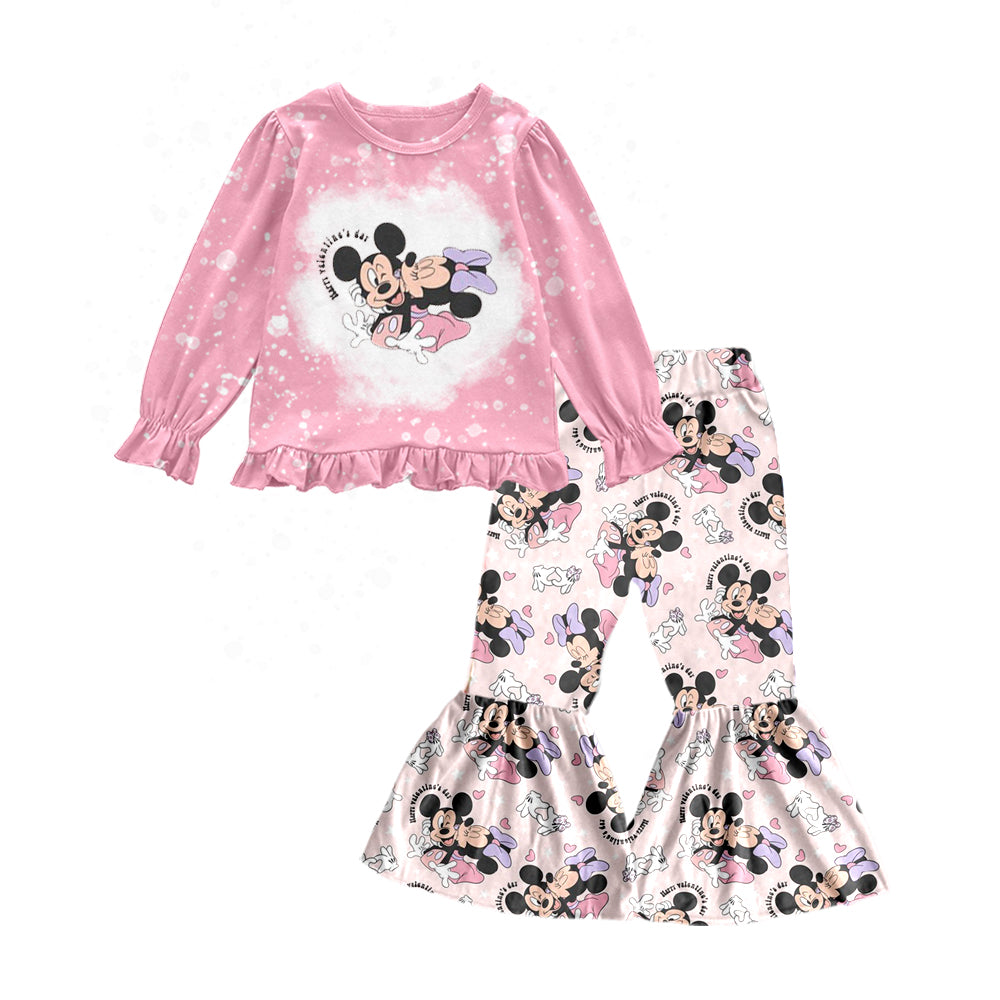 Baby Girl Toddler Valentine Pink Shirt Mouse Bell Pants Set