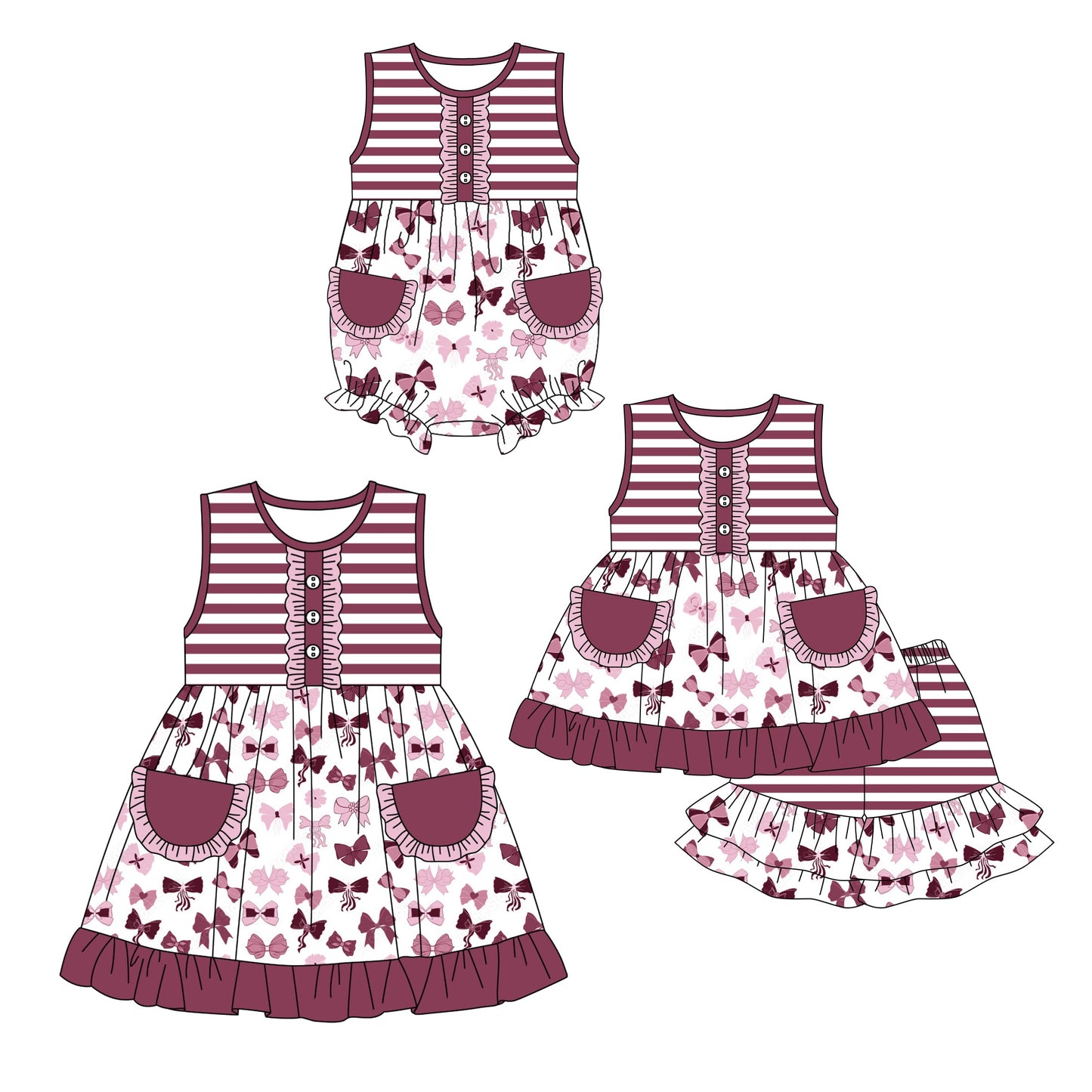 Baby Girl Sleeveless Bows Pockets Sibling Romper Dress Set ( Moq 5 Each Style ) 2.7