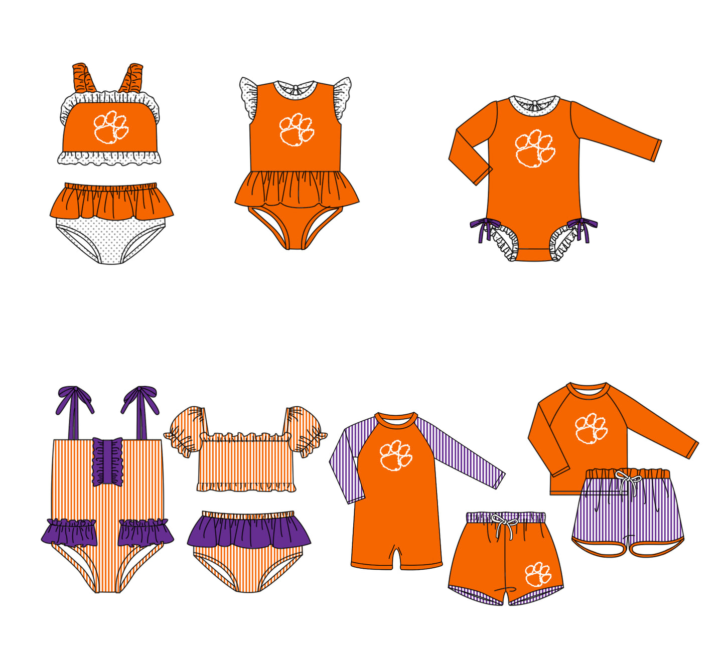 ( Moq 5 Each Style ) Baby Boys Girls Kids Team Sibling Orange Jumpsuits Sets Swimsuits