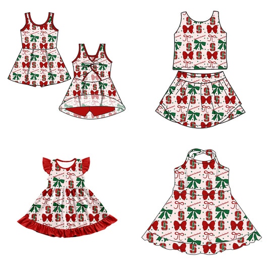 ( Moq 5 each style ) Baby Girl Toddler S Team Tree Bows Sibling Dress Set 6.25