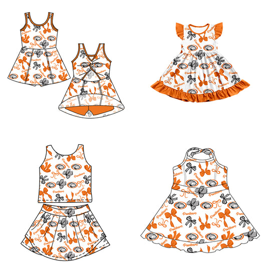 ( Moq 5 each style ) Baby Girl Toddler Team Tigers Bows Sibling Dress Set