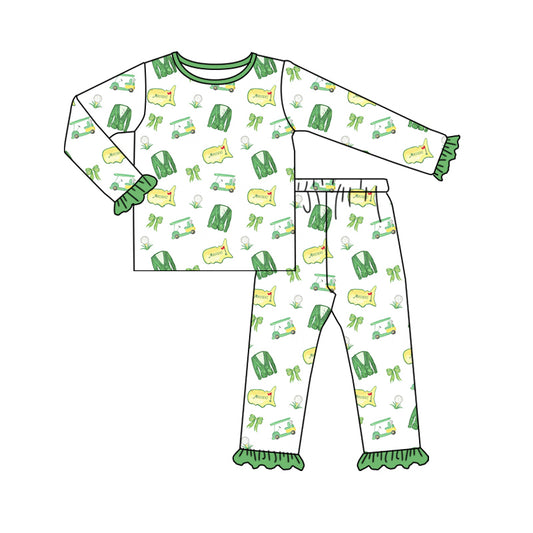 Baby Girl Long Sleeves Golf Shirt Pants Pajamas Green Set