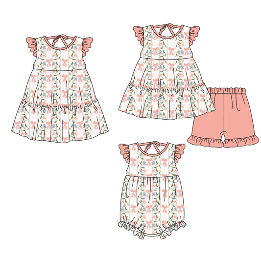 ( Moq 5 Each Style ) Sibling Baby Girls Kids Flower Bows Romper Dress Set Summer Clothes