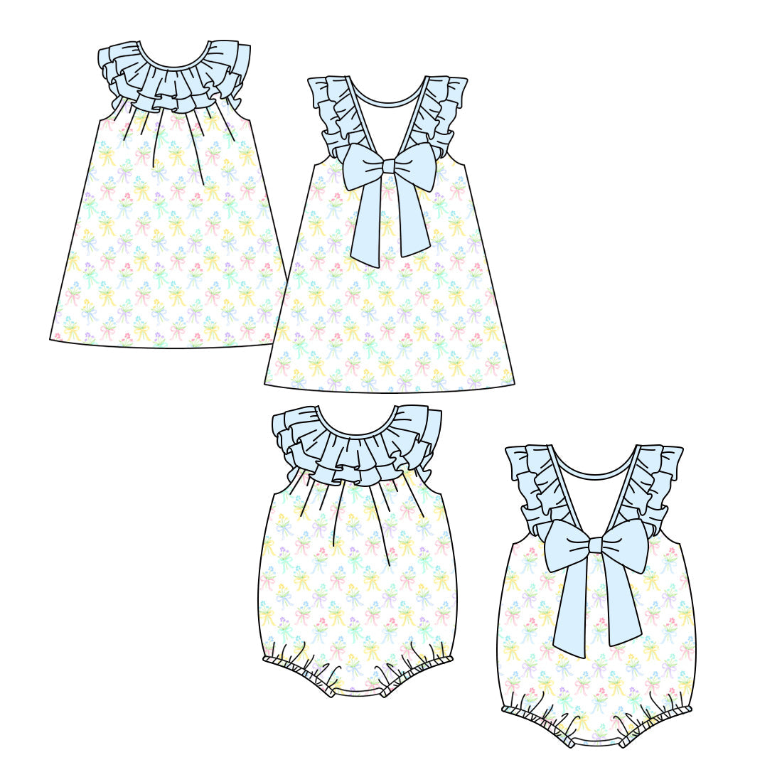 Baby Girl Bows Floral Ruffle Sibling Romper Dress ( Moq 5 Each Style ) 3.6