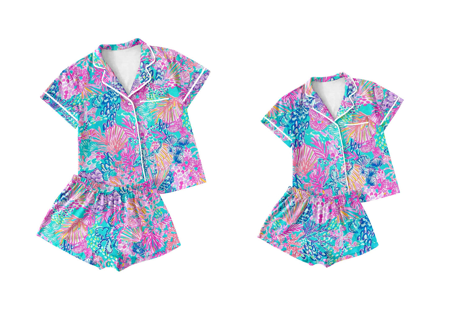 Baby Girl Toddler Adult Women Short Sleeves Seaweed Shorts Sibling Family Shorts Pajamas Set ( Moq 5 Each Style ) 12.10