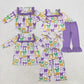 Sibling Girls Kids Colorful Bows Purple Ruffle  Mardi Gras Jumpsuit Dress Set RTS
