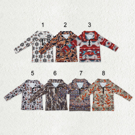 Baby Boy Long Sleeves Camo Aztec Zipper Sibling Shirt Pullover Tops