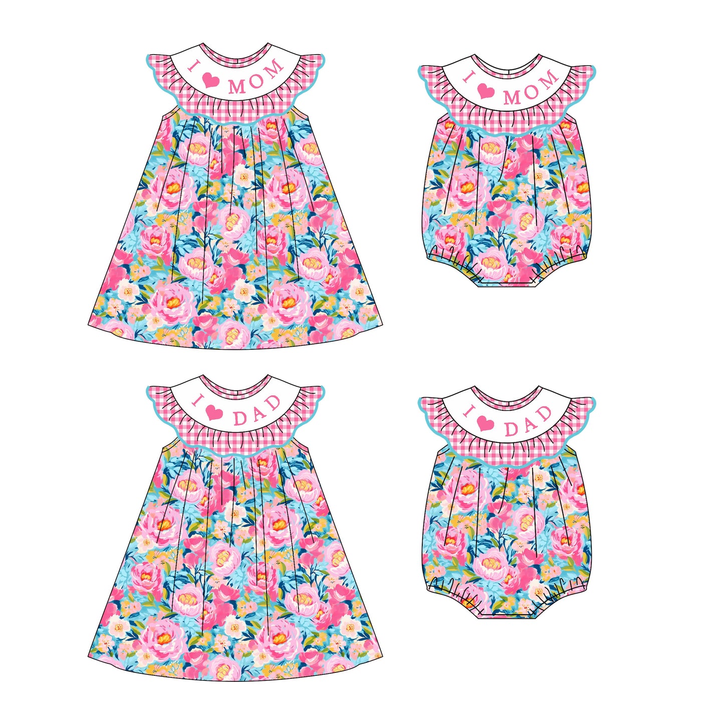 ( Moq 5 Each Style ) Baby Girl I Love Mom Dad Flower Sibling Summer Romper Dress 4.22