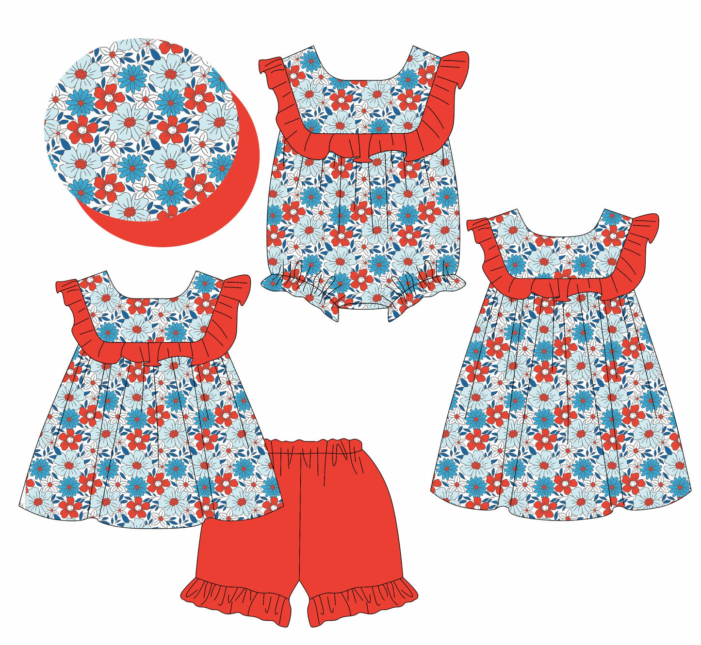 Baby Girl July 4th Flower Sibling Romper Dress Set ( Moq 5 Each Style ) 1.13
