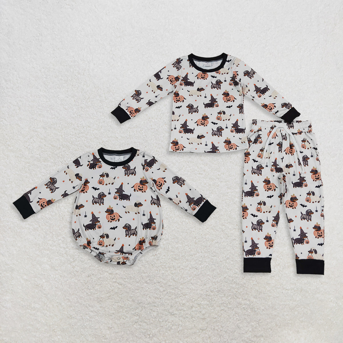 Sibling Baby Boys Kids Long Sleeves Halloween Pumpkins Dogs Romper Set Pajamas Clothes RTS