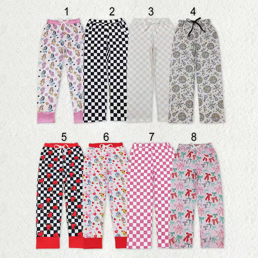Sibling Dogs Hearts Bows Plaid Print Pajamas Pants Bottoms Adult Women Clothes RTS