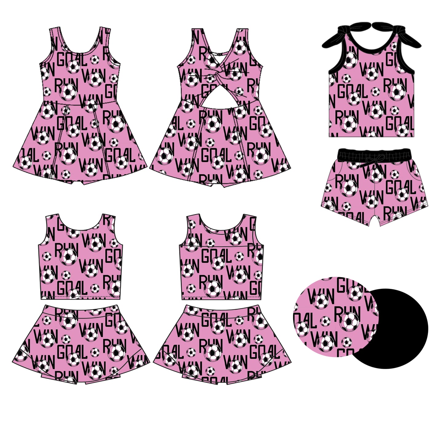 ( Moq 5 Each Style ) Baby Girls Kids Sleeveless Soccer Sibling Shorts Dress Sets Clothes