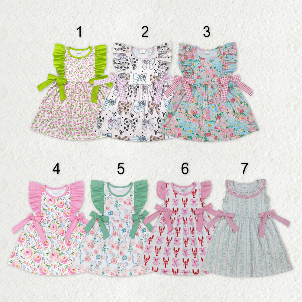 Sibling Baby Girls Kids Flowers Bows Ruffle Knee Length Dresses RTS