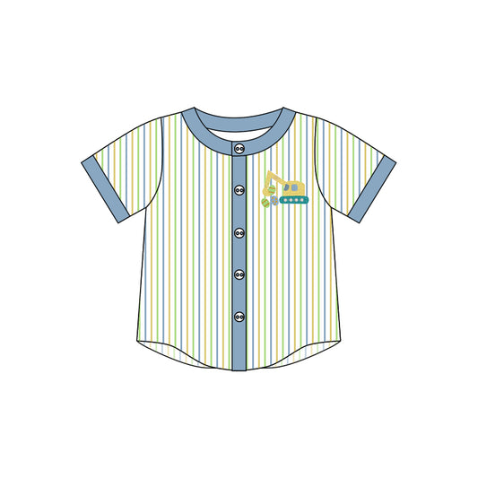 Baby Boy Short Sleeves Stripes Easter Egg Print Buttons Shirt Moq 5