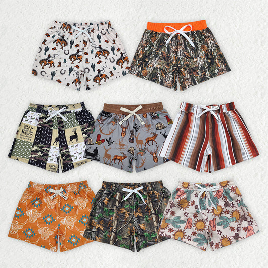 Baby Boy Summer Western Cactus Cows Trunks Sibling Swimsuit RTS