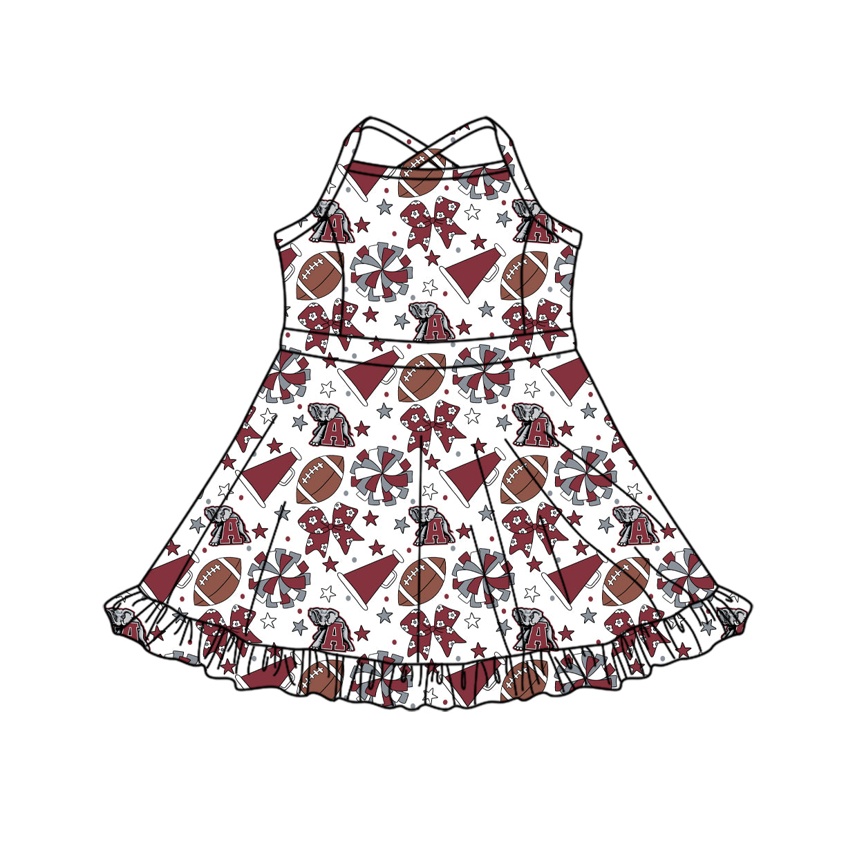 ( Moq 5 ) Baby Girls Toddler Straps Elephant Bows Cheer Football Shorts Ruffle Dress Team Clothes