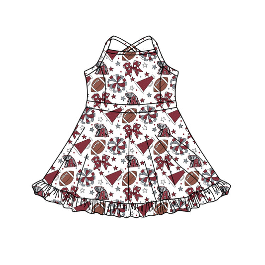 ( Moq 5 ) Baby Girls Toddler Straps Elephant Bows Cheer Football Shorts Ruffle Dress Team Clothes