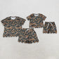 Sibling Baby Girls Adult Women Short Sleeves Brown Camo Shirts Shorts Scallop Sets Summer Clothes RTS
