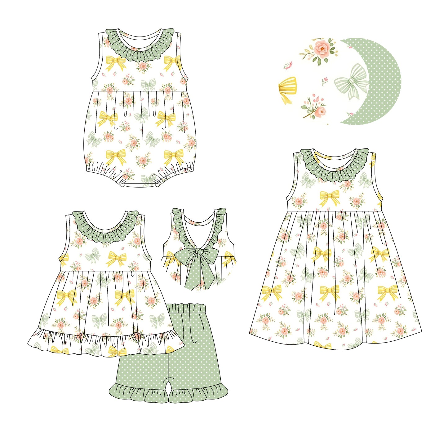 Baby Girl Sleeveless Bows Flower Sibling Romper Dress Set ( Moq 5 Each Style ) 2.28